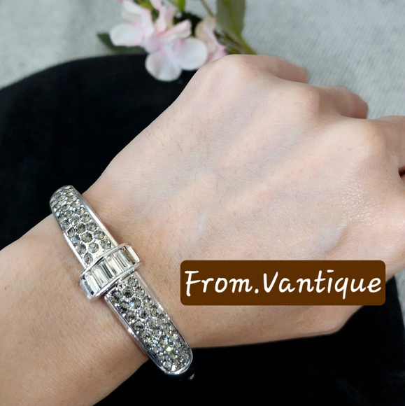 ✨️💎 Vintage Diamond Silver Bangle / Cuff ⭕️ Bold Chunky Oval 🔗 - Picture 2 of 8